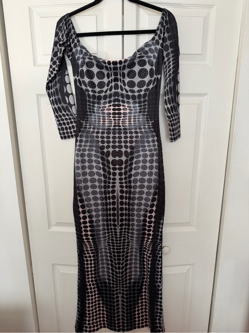 Black & Gray Long Sleeve Polka Dot Bodycon Dress